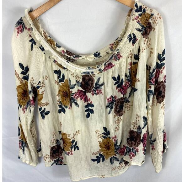 O'Neill Floral Off Shoulder Crinkle Top Ivory White Size Small - Picture 1 of 6